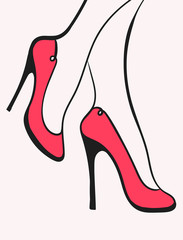 legs in red stiletto heels line art