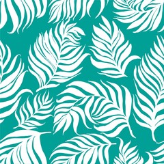 Fototapeta na wymiar Seamless pattern with palm dypsis leaves. Seamless summer palm dypsis leaves tropical fabric design. Dypsis lutescens seamless pattern.