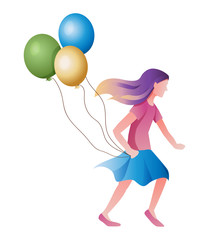 a girl running with balloons