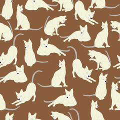Fototapeta na wymiar Cats seamless pattern on brown background. 
