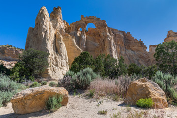 Wide angle view of the Grosvenor Arch in a sunny summer day