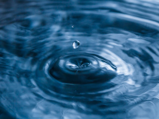 water drop splash in a glass blue colored