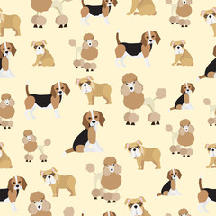 Dogs seamless pattern on yellow background. 