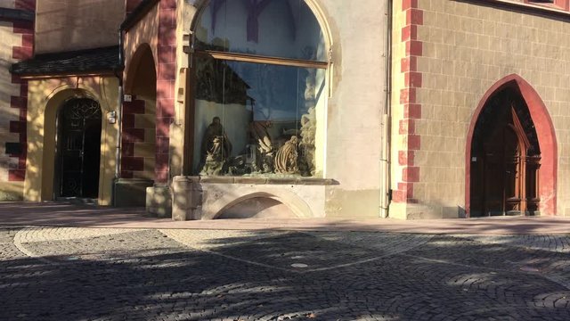 Tourist attraction in Banska Bystrica, Slovakia - Church of the Assumption of the Blessed Virgin Mary. Old gothic church. Exterior in sunny day. Parish church.