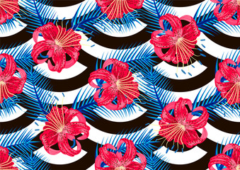 Naklejka premium seamless pattern Tiger lily and black and white lines