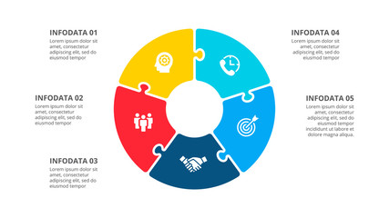 Circle puzzle infographic with 5 options. Vector business template for presentation.
