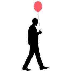 Silhouette of a men with balloons in hand on a white background