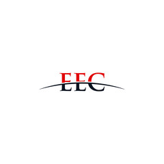 Initial letter EEC, overlapping movement swoosh horizon logo company design inspiration in red and dark blue color vector
