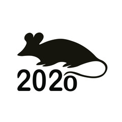 Mouse silhouette in black background. Symbol of new year.Figures 2020.