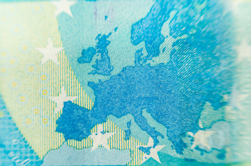 Map of European Union countries on Euro banknote