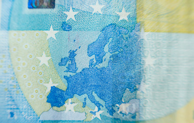 Map of European Union countries on Euro banknote