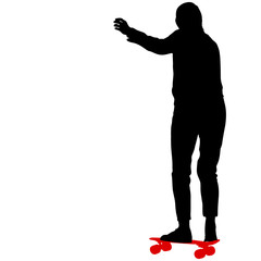 Black silhouette woman on a skateboard, people on white background