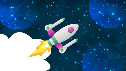 Gradient space with a rocket background Vector