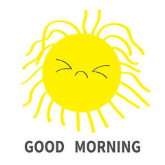 Sleepy sun shining icon set. Good morning. Kawaii face with different emotions. Cute cartoon funny sad character. Hello summer. White background. Isolated. Baby collection. Flat design.