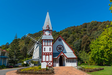 Fototapeta na wymiar Wooden Church in Founders Park, New Zealand.