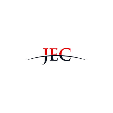 Initial letter JEC, overlapping movement swoosh horizon logo company design inspiration in red and dark blue color vector