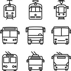 Simple Set of Public Transport Related Vector Icons. Contains such Icons as tram, bus, trolleybus. Black symbols isolated on white. 