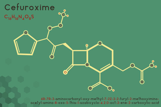 Large and detailed infographic of the molecule of Cefuroxime.