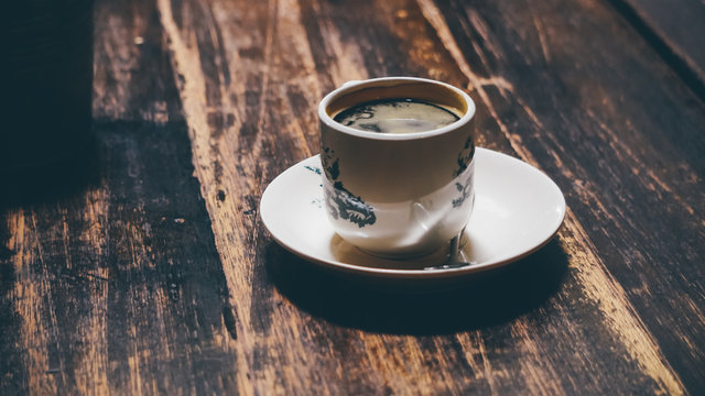 Traditional Nanyang Style Coffee On Wood Table