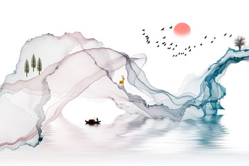 Abstract ink contracted adornment line landscape artistic conception