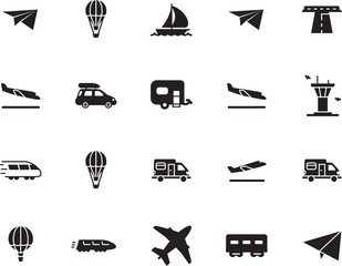 holiday vector icon set such as: luggage, summer, path, wind, family, baggage, drive, circle, off, roof, ship, station, steel, box, carriage, building, street, nautical, mobile, wave, grey