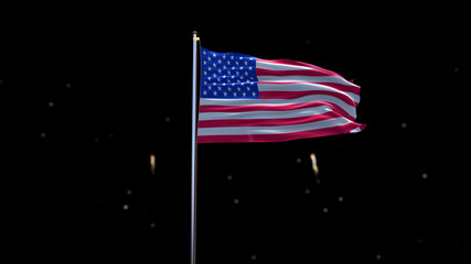 American Flag With Night Sky And Fireworks