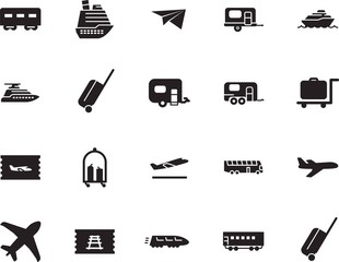 holiday vector icon set such as: auto, off, departures, wing, mail, coach, sport, yacht, metro, delivery, airways, access, lifestyle, subway, activity, silver, template, motion, coupon, fast, stop