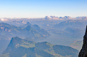 Naklejka na ściany i meble Switzerland: Panoramic view from Pilatus Peak to rigi Kulm and over the swiss alps