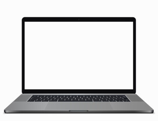 Photo realistic laptop graphic with white screen. Great for UI and UX