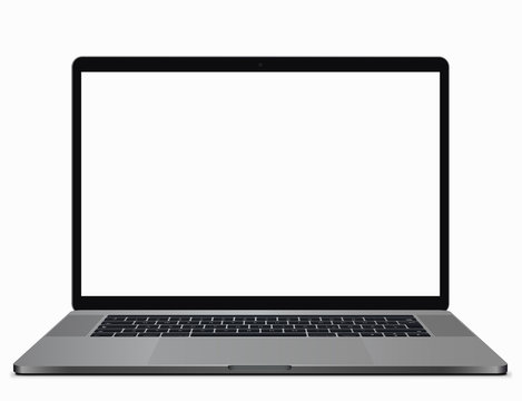 Photo realistic laptop graphic with white screen. Great for UI and UX