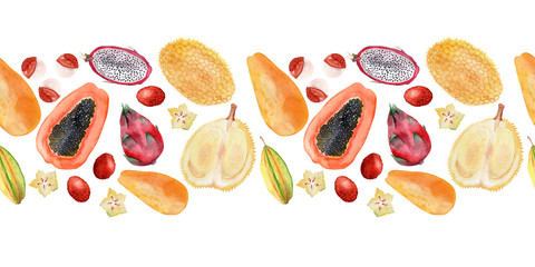 Watercolor background picture Borders with exotic fruits