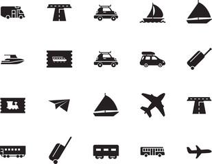 holiday vector icon set such as: modern, price, caravan, motorhome, vessel, wing, set, side, school, art, luxury, coach, leisure, public, minimal, home, camping, camper, traveler, origami, start