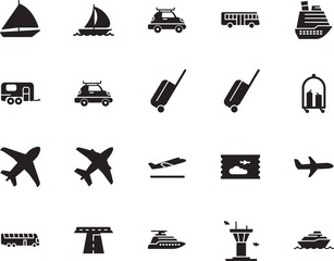 holiday vector icon set such as: road, control, ticket, drive, vessel, tickets, highway, architecture, building, up, pass, controller, silver, start, camping, roadside, rv, tower, home, terminal