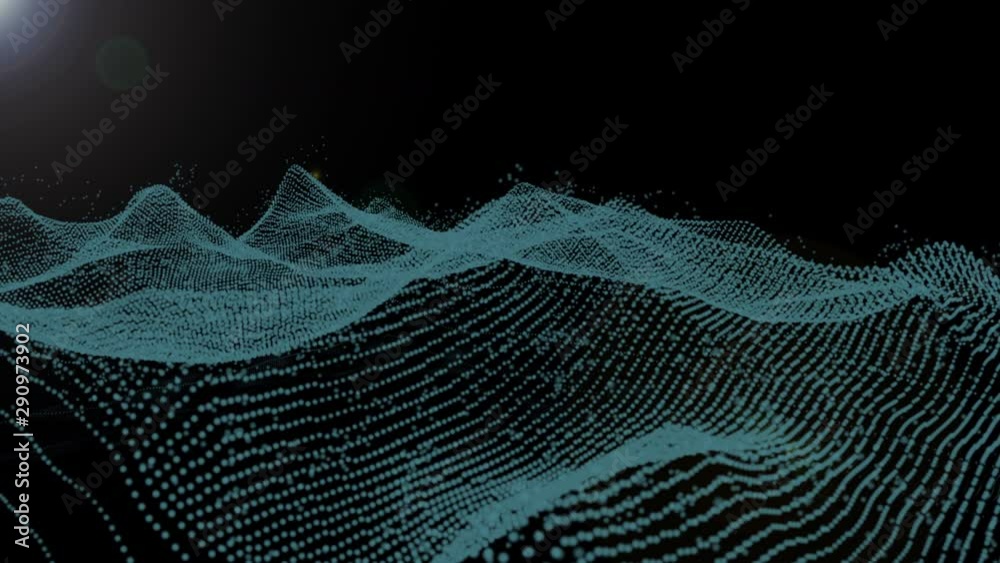 Fototapete Sci fi Digital Wave Dot Particle Motion Background. Beautiful Landscape Floating Defocus Animation Graphic Design.