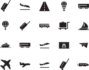 holiday vector icon set such as: arrivals, set, auto, path, subway, metro, arrive, delivery, water, avenue, side, roadside, map, coupon, asphalt, coach, icons, bus, motion, highway, regatta, front