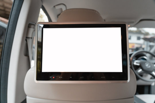 Small Monitor TV Led White Screen Display Inside Luxury Car For Entertain.