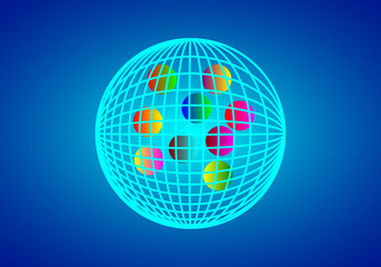 abstract blue background with globe and multi colors stars