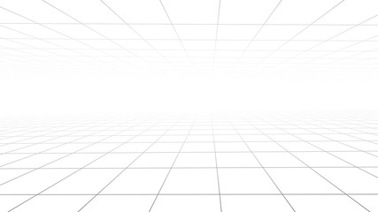 Grid on white background. 3d wireframe landscape. Perspective.