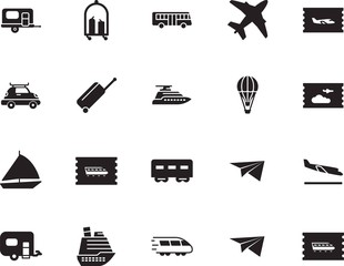 Obraz premium holiday vector icon set such as: basket, way, stop, camp, coach, hot, briefcase, school, jet, side, sailboat, arrivals, trolley, icons, yachting, roof, outdoor, station, traffic, lifestyle, wheel