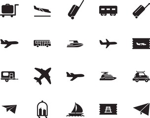 holiday vector icon set such as: aeroplane, express, roof, sport, traffic, set, bus, regatta, sea, tickets, arrive, pictogram, speed, carriage, access, circle, stop, wave, trailer, icons, delivery