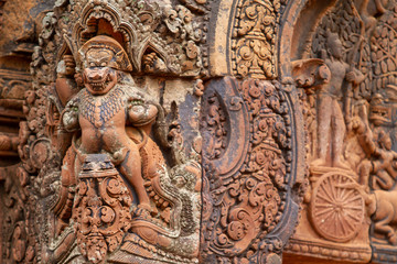 Carved details from Angkor Wat, dragons, snakes,