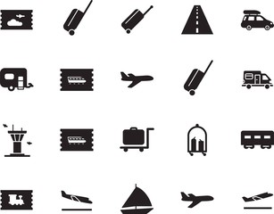 holiday vector icon set such as: track, landing, ship, terminal, camping, navigation, boat, wagon, road, controller, abstract, railroad, up, tickets, race, take, van, airliner, marine, family, life