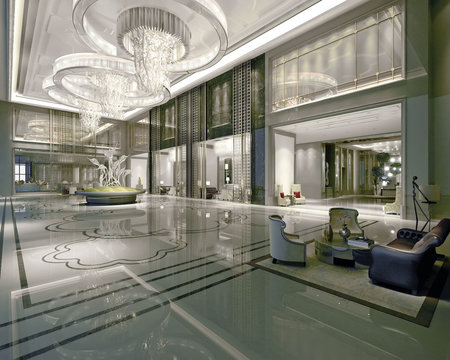 3d render of hotel lobby reception