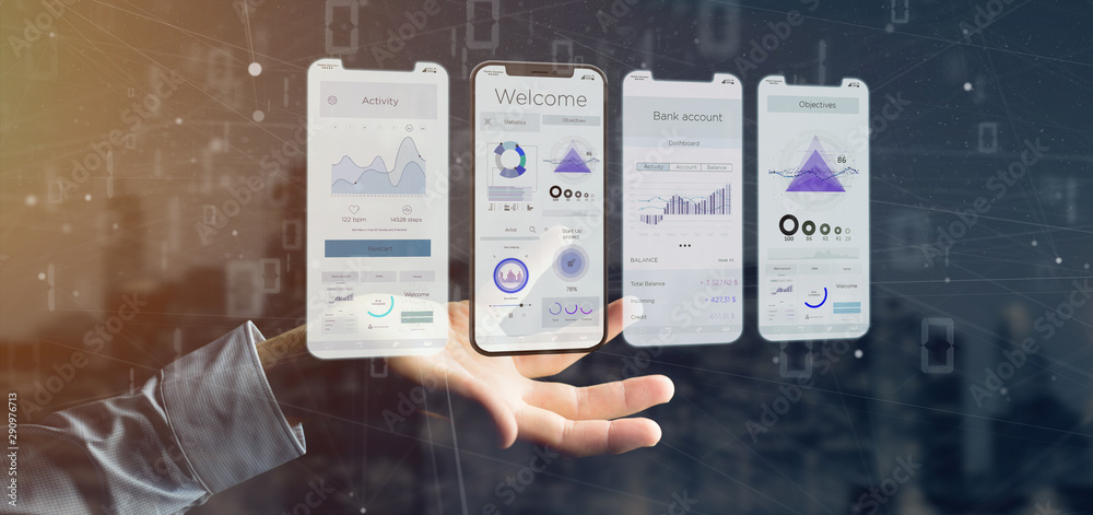 Poster application interface ui on a smartphone - 3d rendering