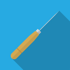 Beading awl tool with wooden handle.