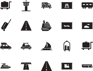 holiday vector icon set such as: nautical, architecture, railroad, caravan, camper, regatta, van, truck, trailer, terminal, summer, leisure, control, sport, aircraft, controller, coach, cruiser
