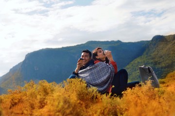 Fototapeta premium young couple in mountains