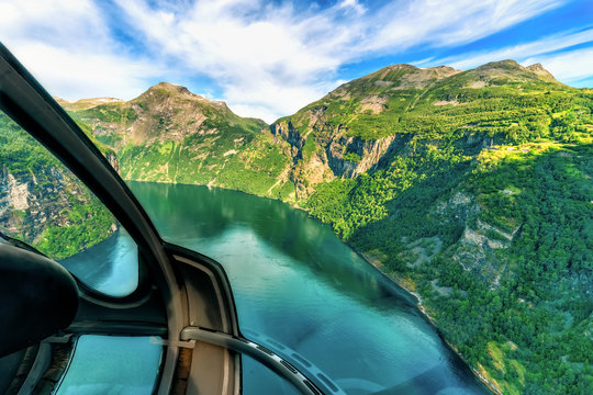 Beautiful aerial landscape view Geiranger  fjord in More og Romsdal county in Norway.