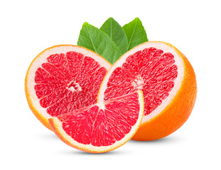 pink orange or grapefruit with slice isolated on white background