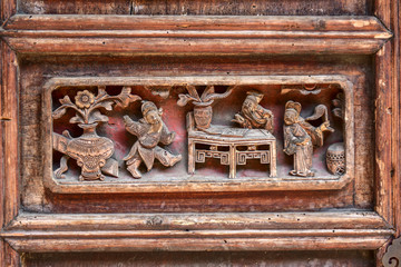 Wood carvings in Wuyuan, Jiangxi, China